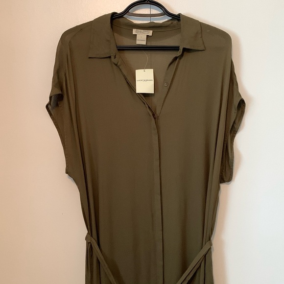 New Lucky Brand Olive Green Chiffon Button Up Maxi Dress Size Large - Picture 7 of 8